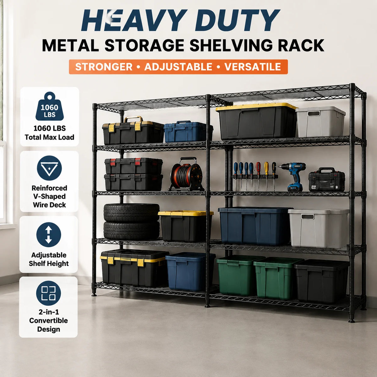 Heavy Duty Adjustable Metal Wire Shelving Rack for Garage Storage