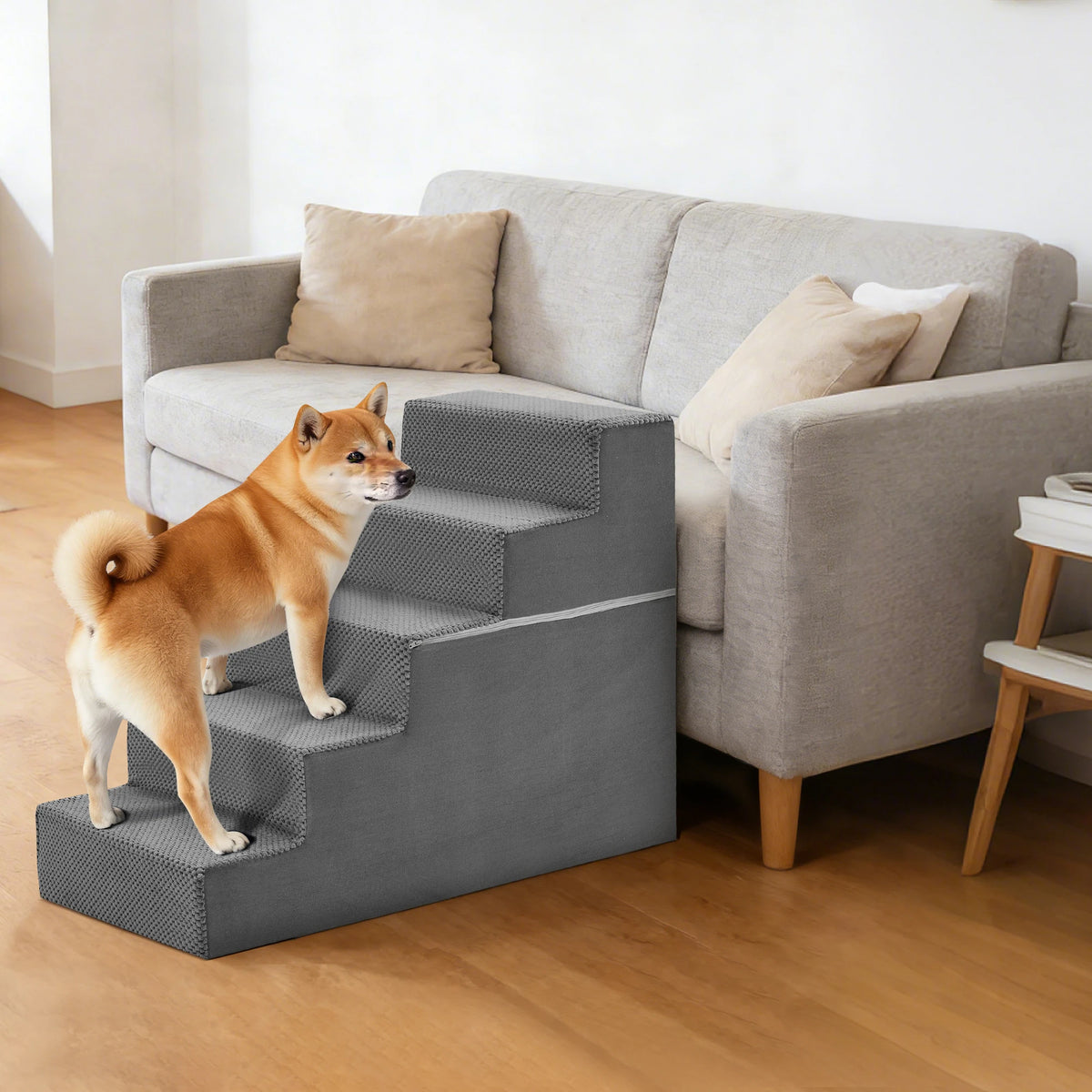 Curved Foam Dog Stairs Ramp With Non Slip Pet Steps