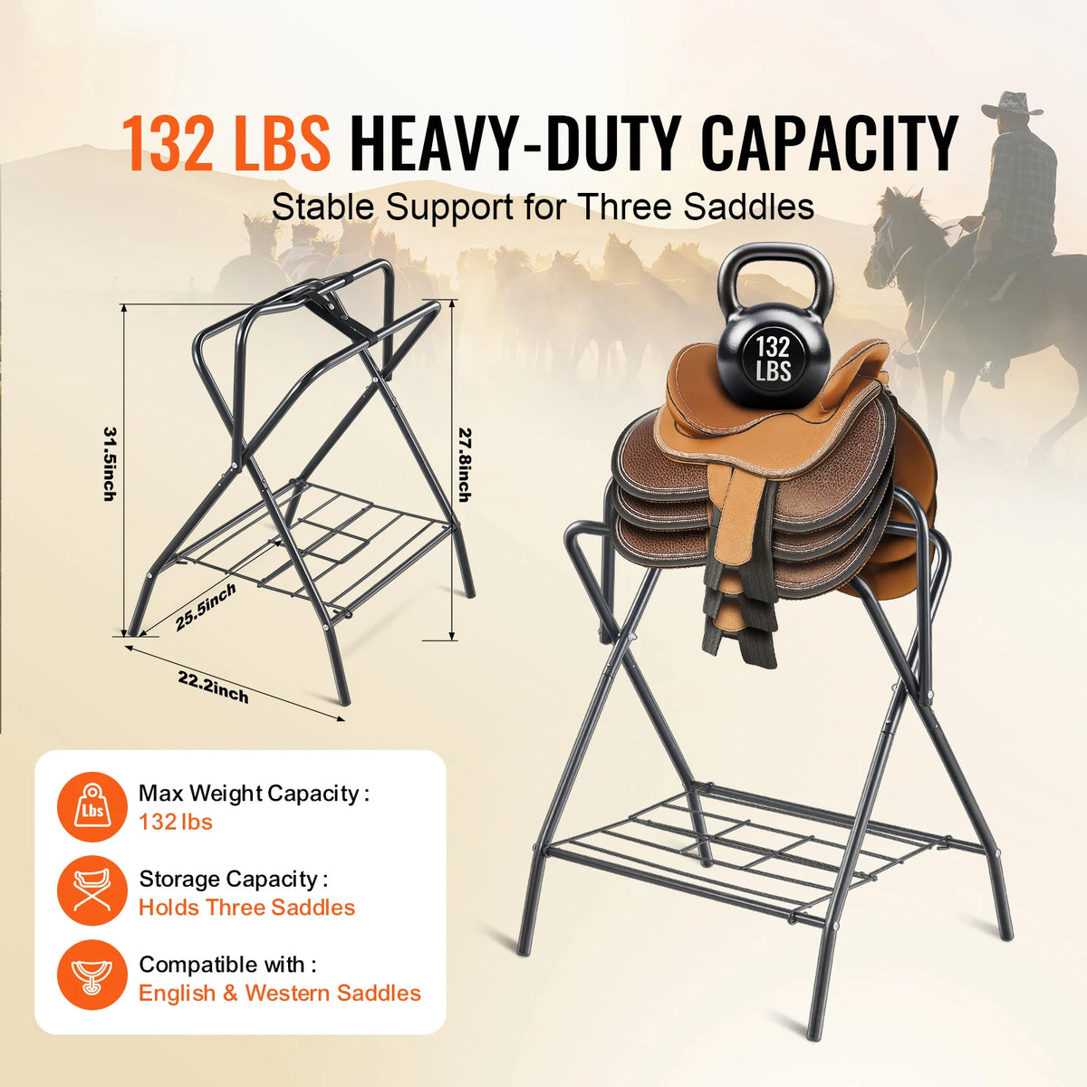 SucceBuy Folding Steel Saddle Rack For English And Western Saddles