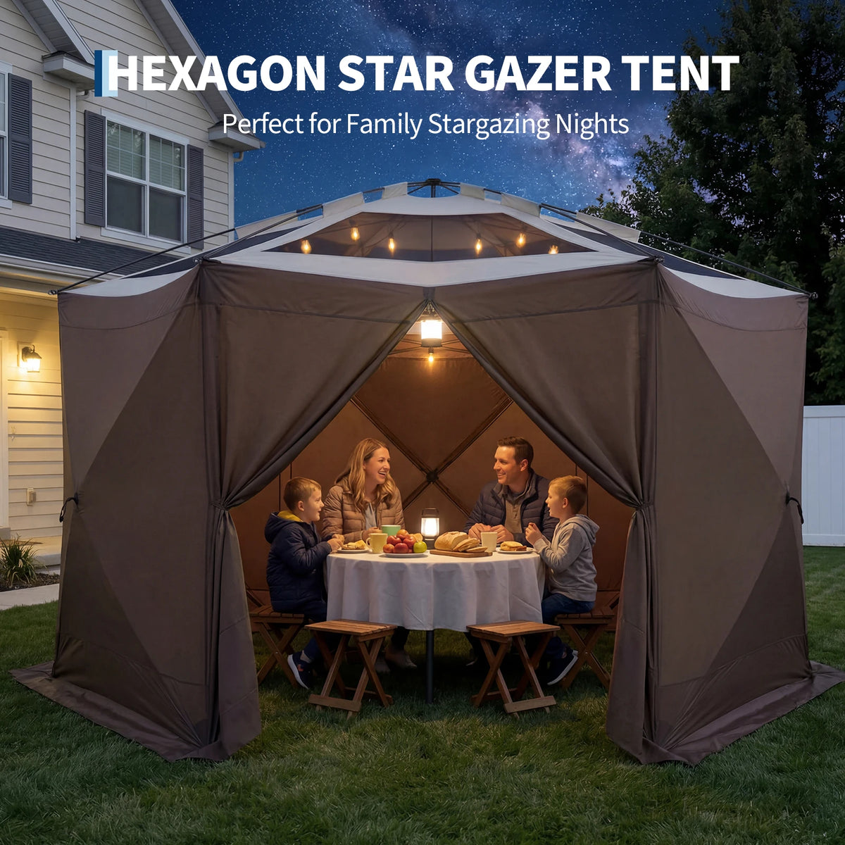 Hexagonal Double Layer Screen Canopy Outdoor Folding Shelter