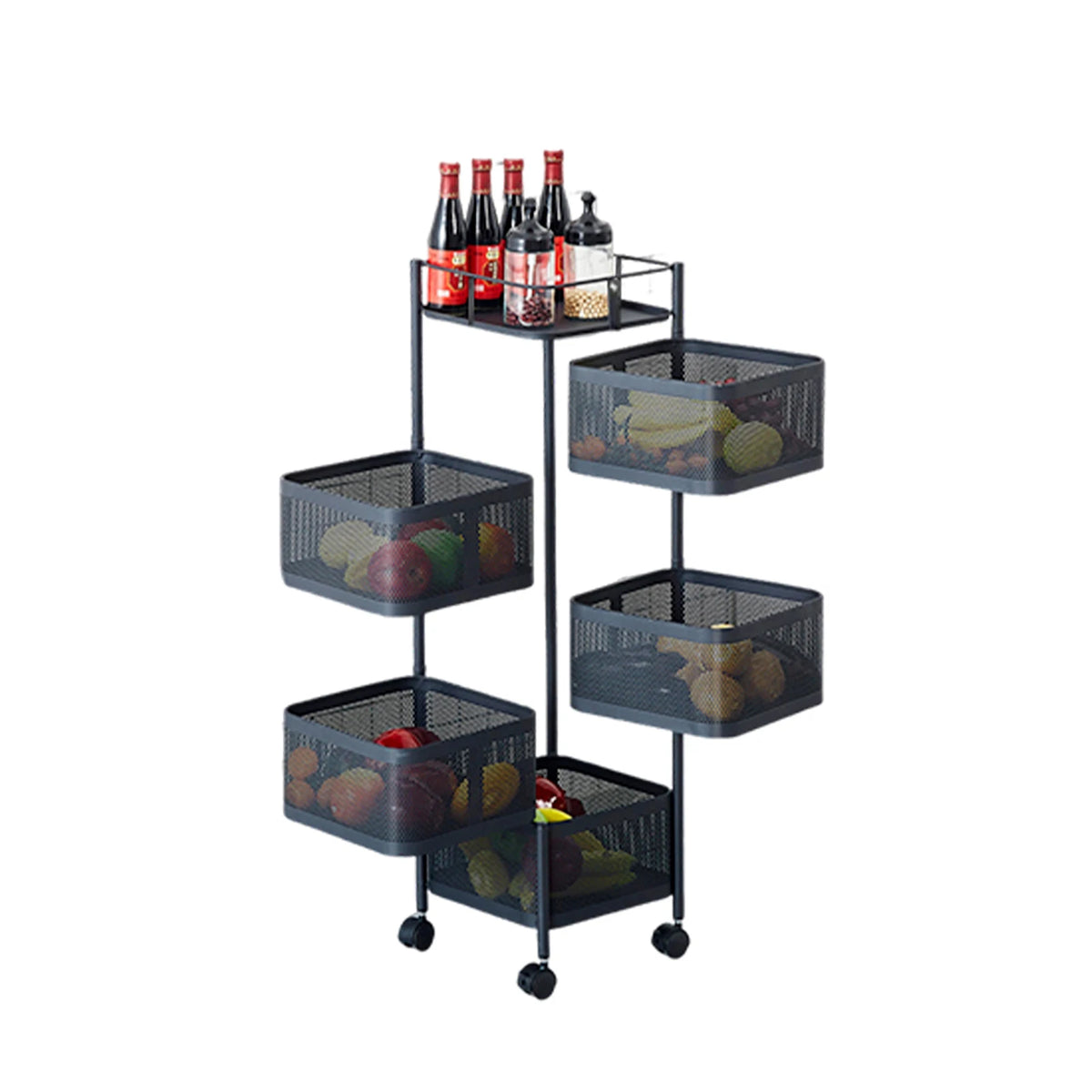 HobbyLane Rotating Metal Storage Trolley Rack for Kitchen and Home