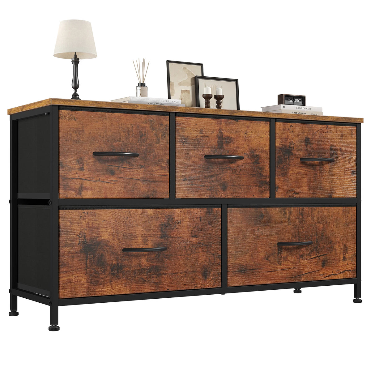 MCQ Five Drawer Fabric Storage Dresser With Wooden Top