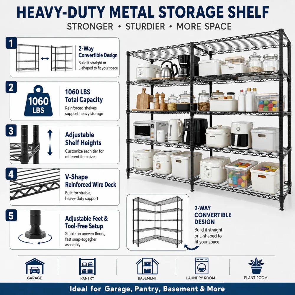 Heavy Duty Adjustable Metal Wire Shelving Rack for Garage Storage