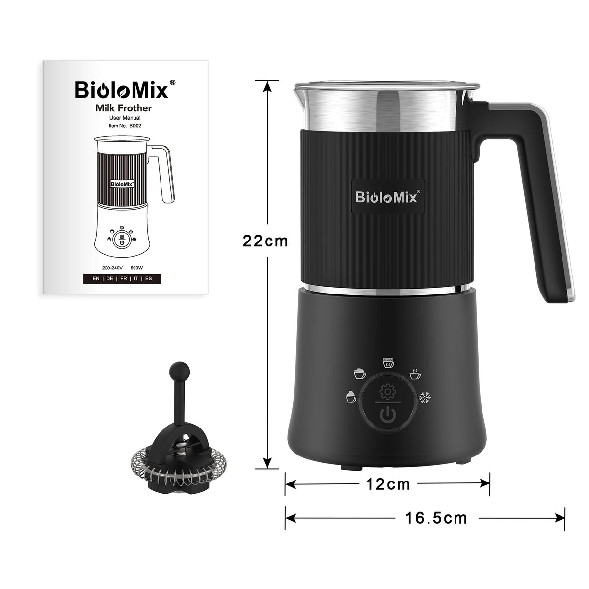 BioloMix 5-in-1 Detachable Milk Frother And Hot Chocolate Maker