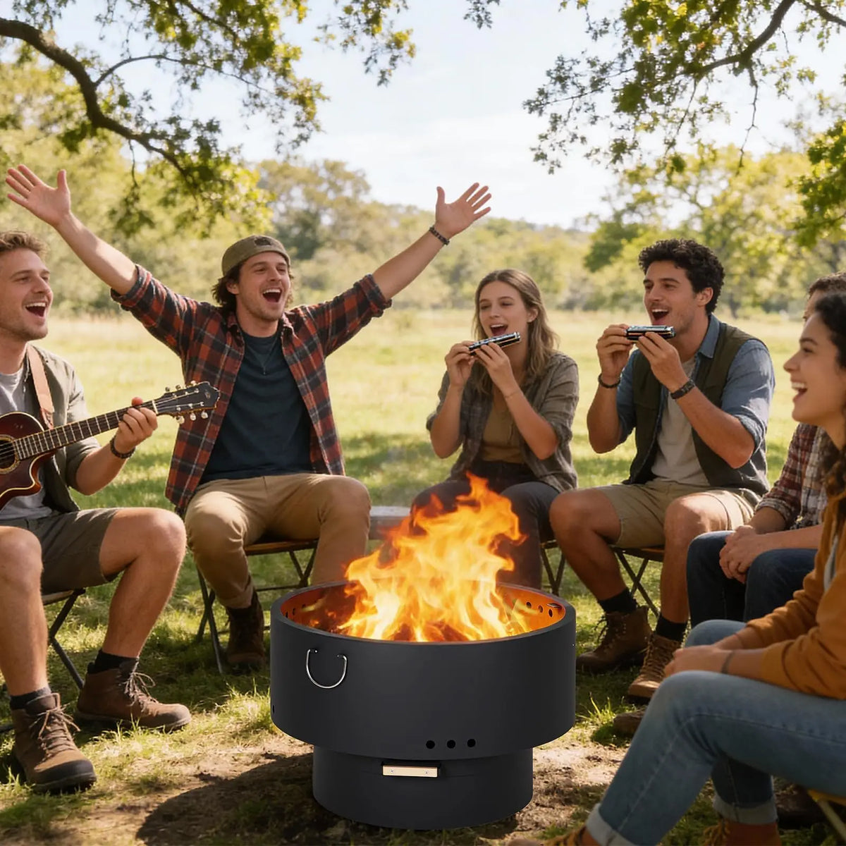 HiMISS Smokeless Fire Pit Table With Bamboo Lid And Ash Pan