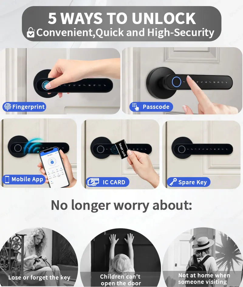 DSKDFTY Smart Lever Door Lock With Bluetooth Fingerprint Keyless Entry