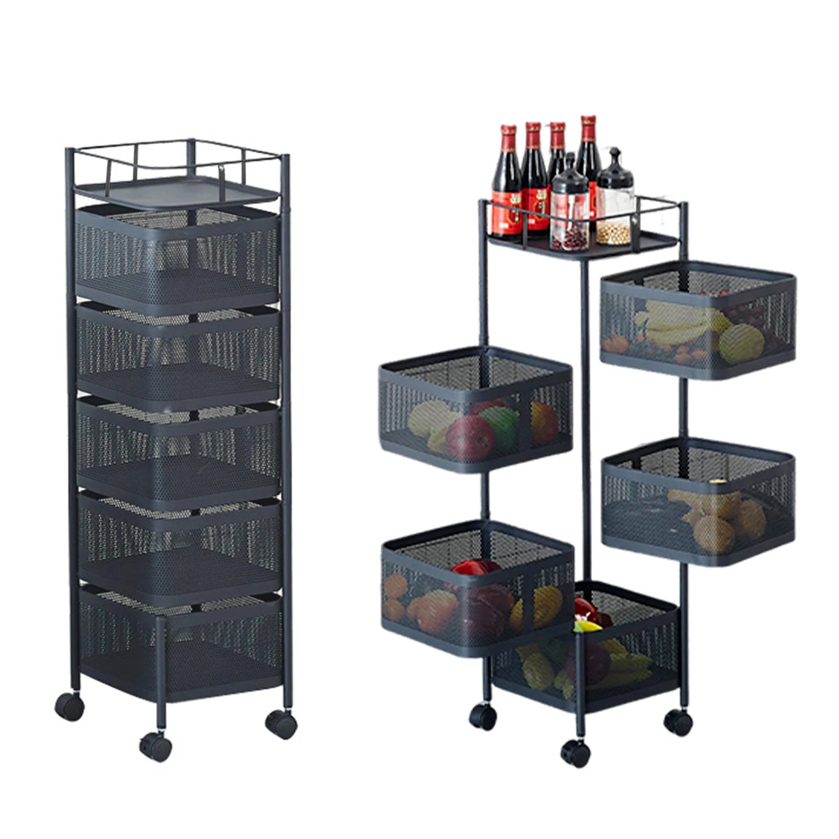 HobbyLane Rotating Metal Storage Trolley Rack for Kitchen and Home