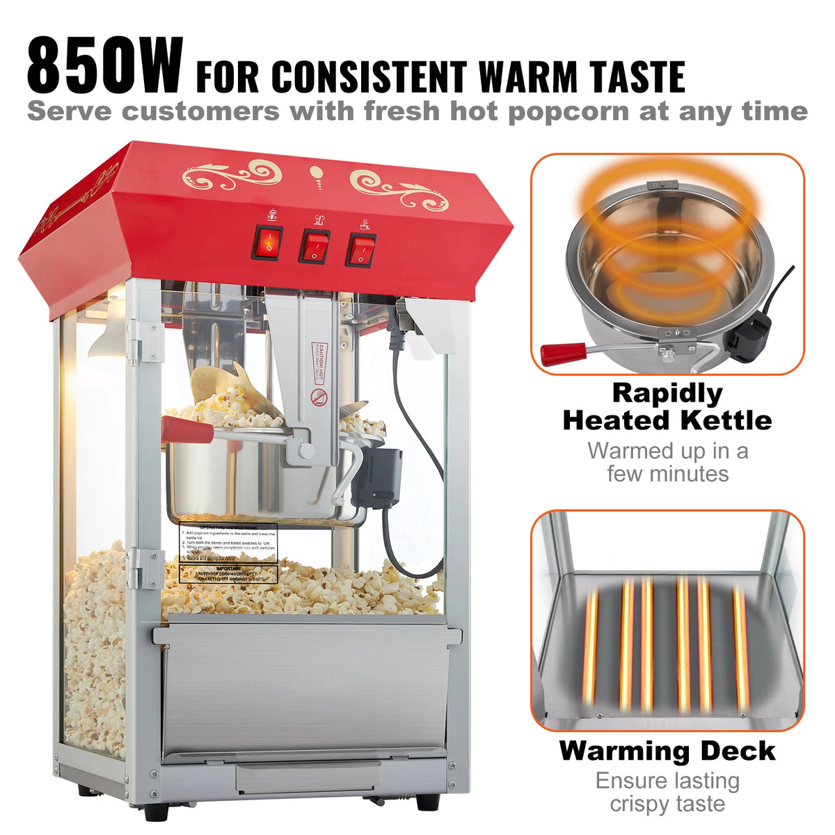 SucceBuy Commercial Electric Popcorn Maker With Stainless Steel Heating Kettle