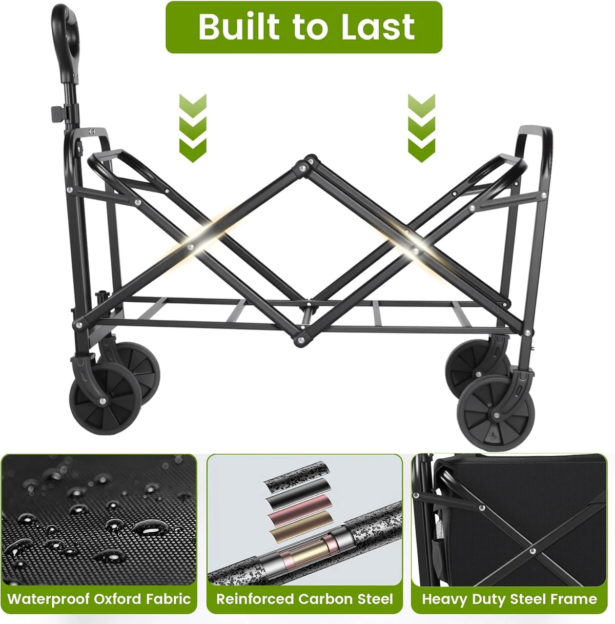 Foldable Steel Utility Wagon With All Terrain Wheels