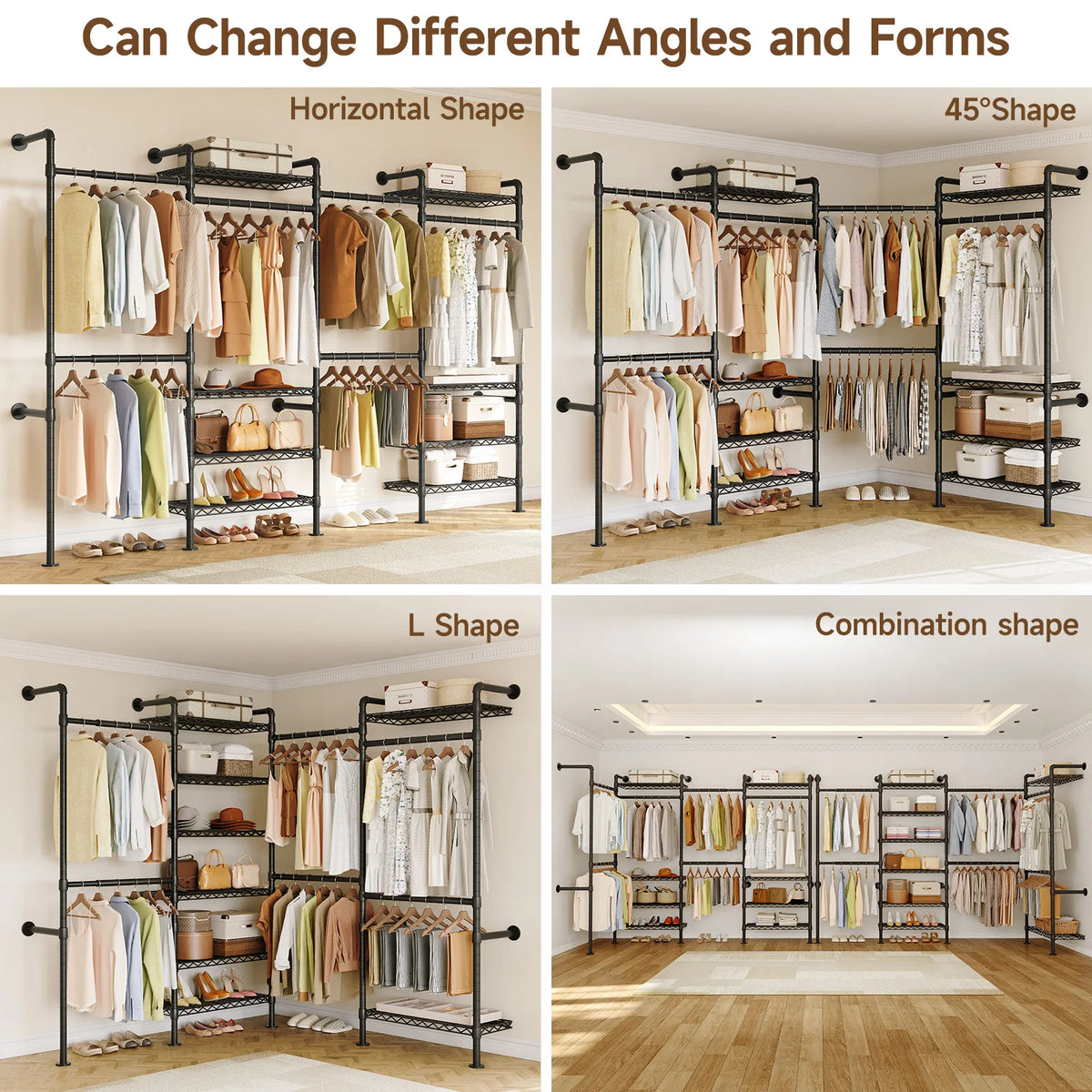 ONBRILL Wall Mounted Industrial Pipe Clothing Rack With Expandable Rods