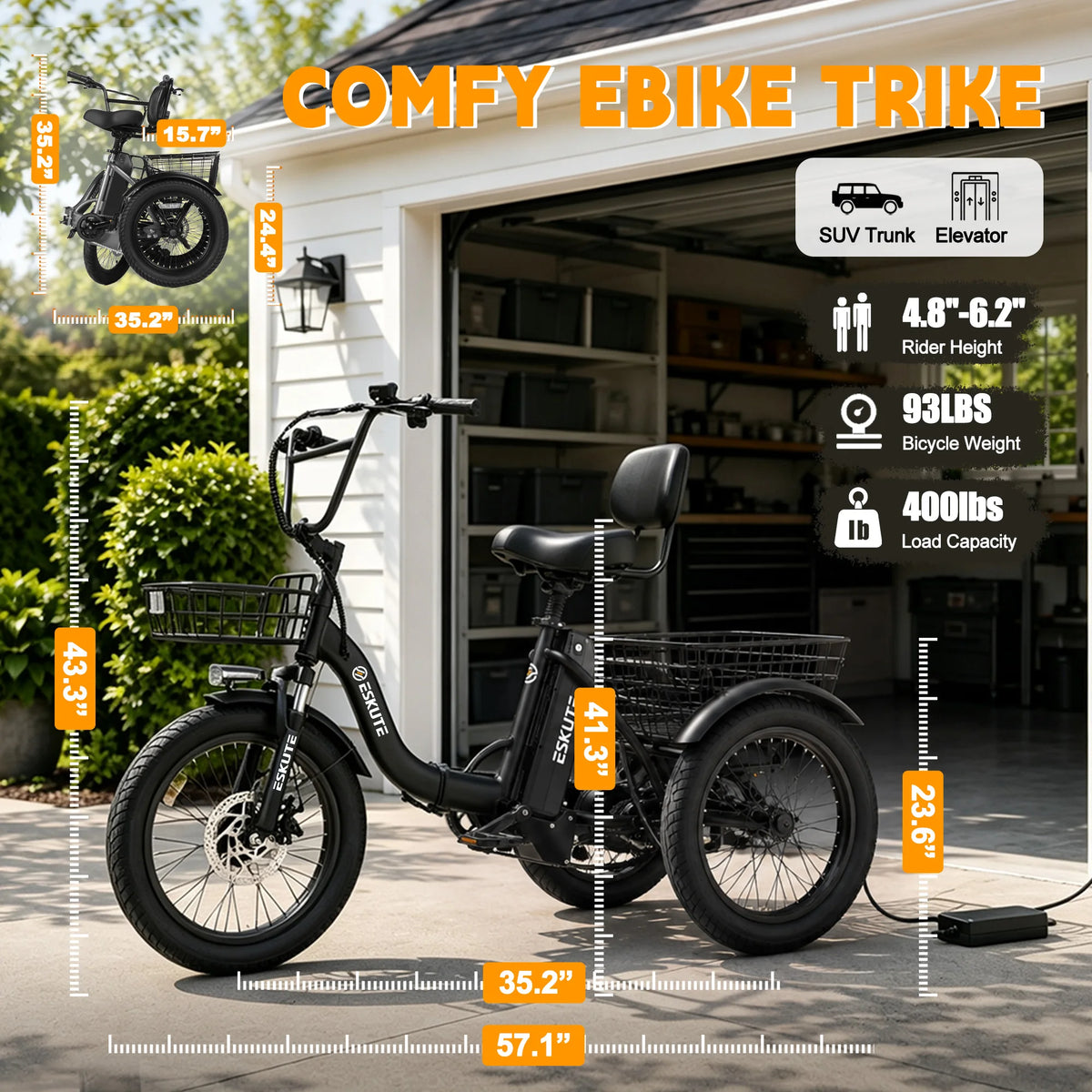 Eskute T300 Folding Electric Trike With Long Range Battery