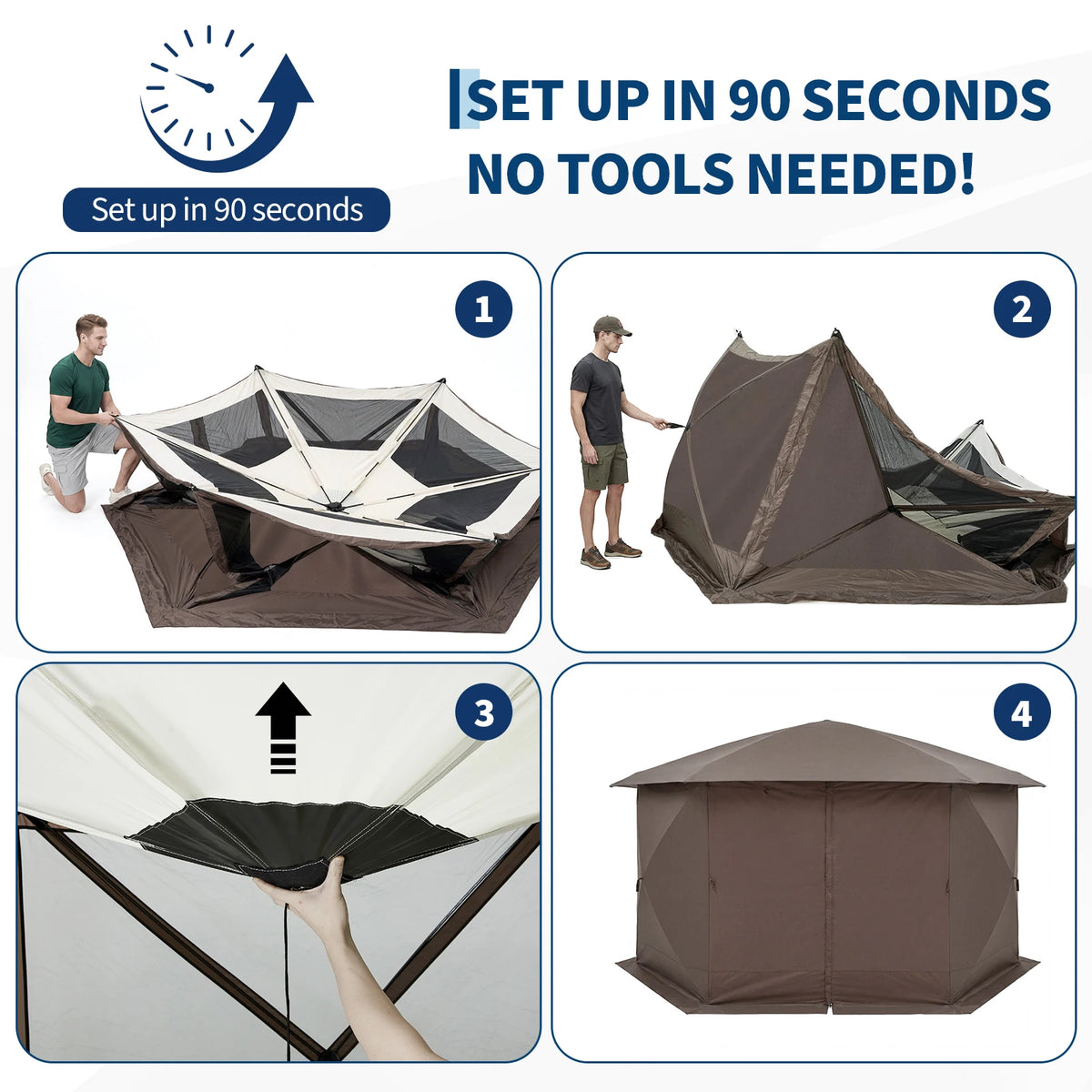 Hexagonal Double Layer Screen Canopy Outdoor Folding Shelter
