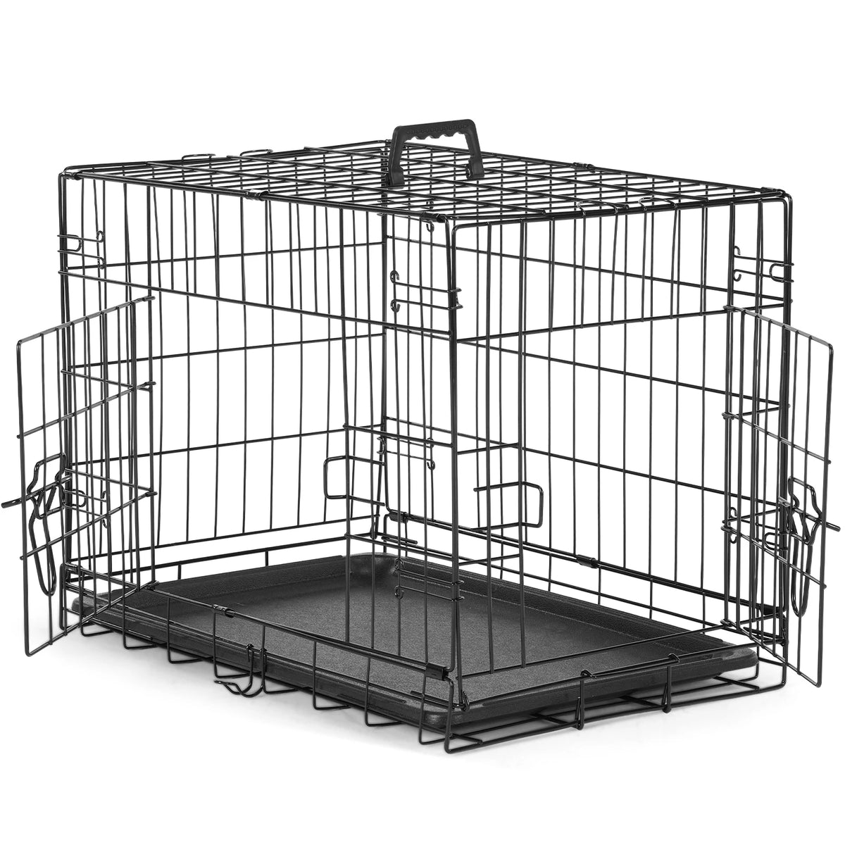 JHK Heavy Duty Folding Metal Dog Crate With Leakproof Pan