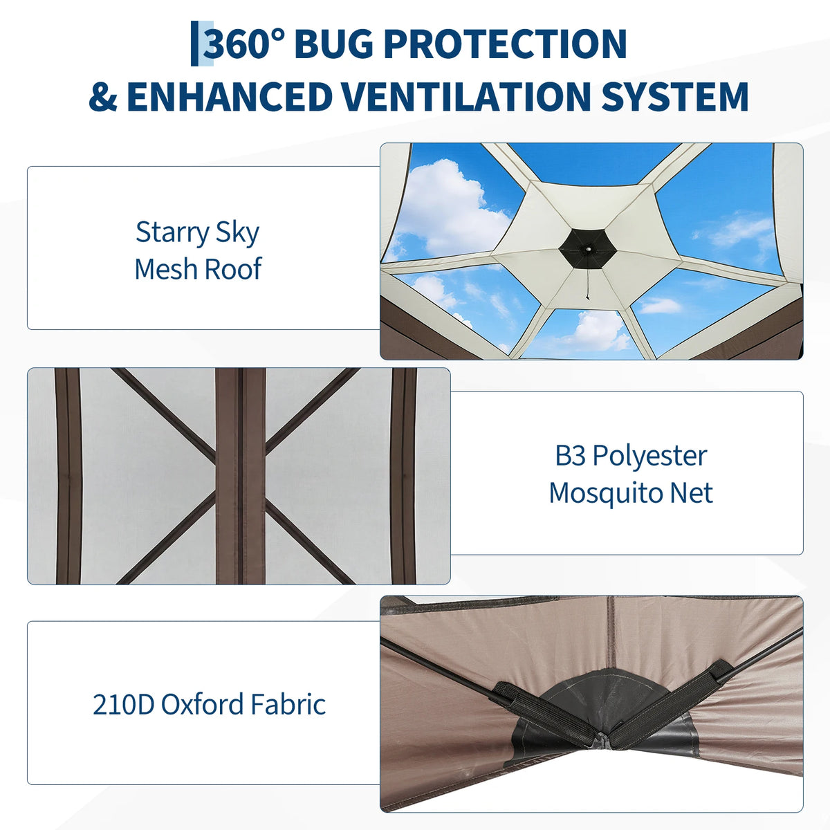 Hexagonal Double Layer Screen Canopy Outdoor Folding Shelter