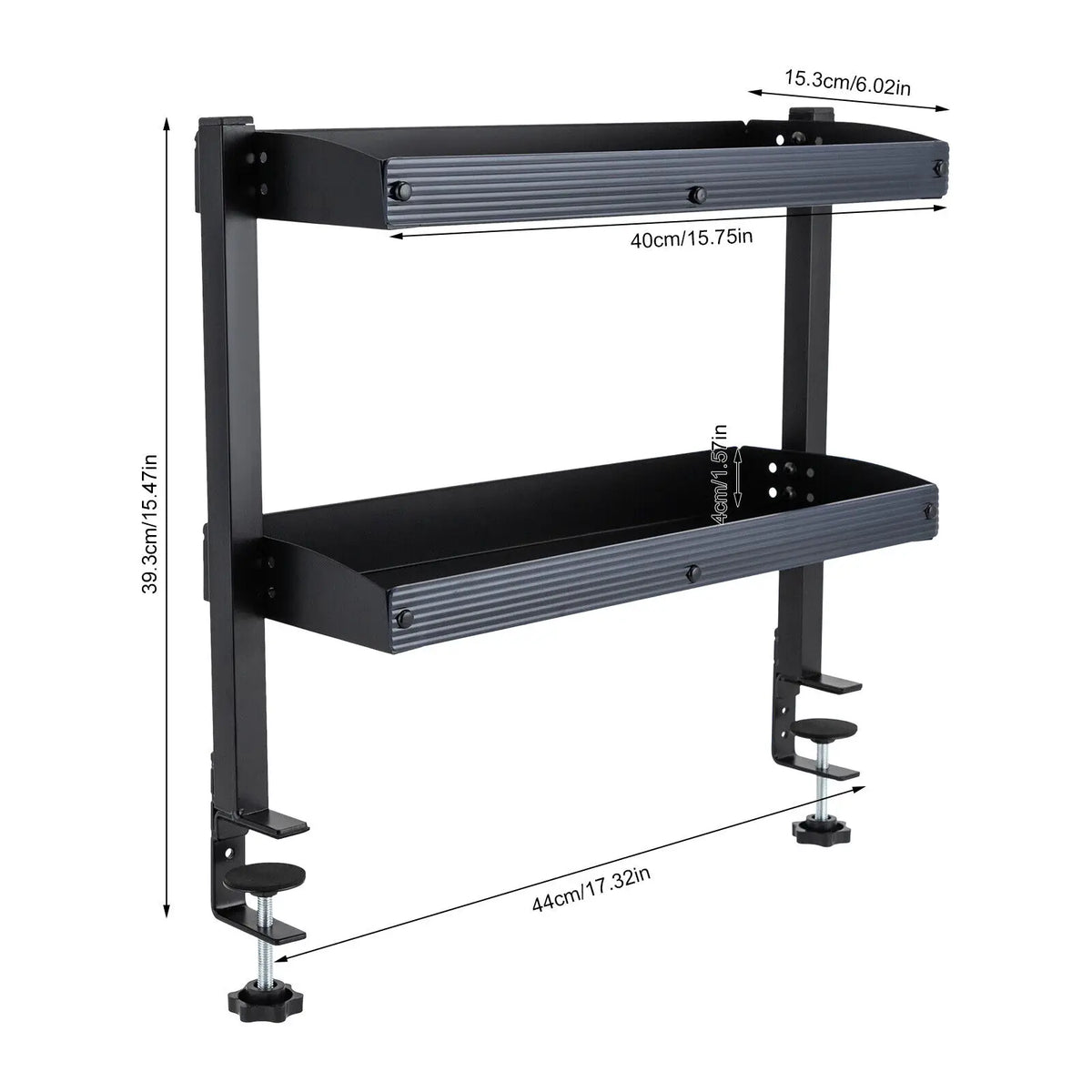 Clamp On Two Tier Desktop Shelf With Adjustable Storage Tray