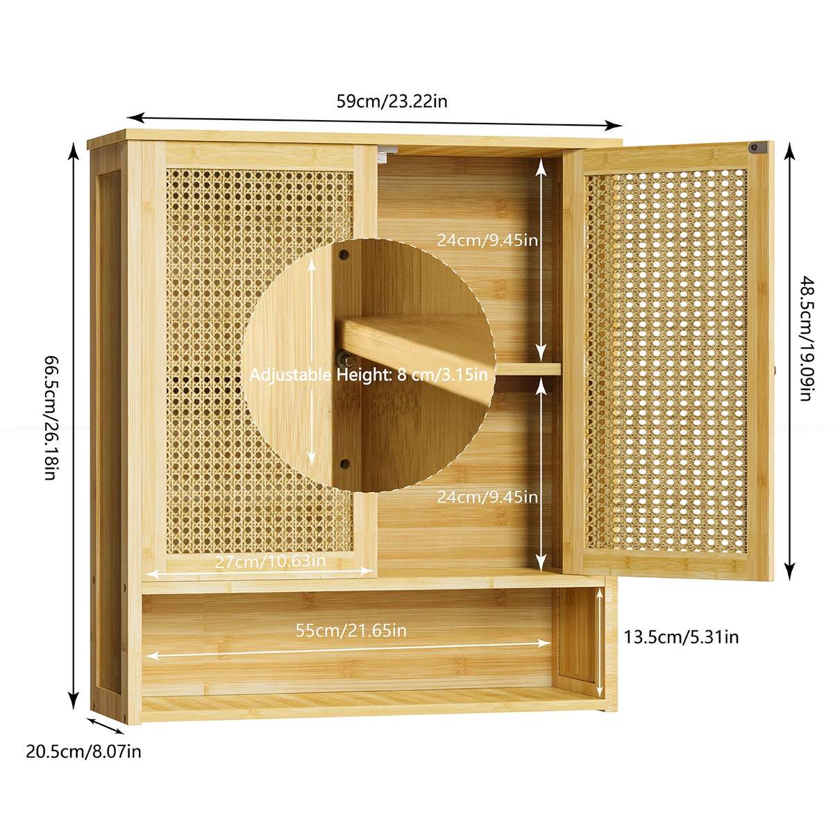 Bamboo Over Toilet Bathroom Wall Cabinet With Shelves And Doors