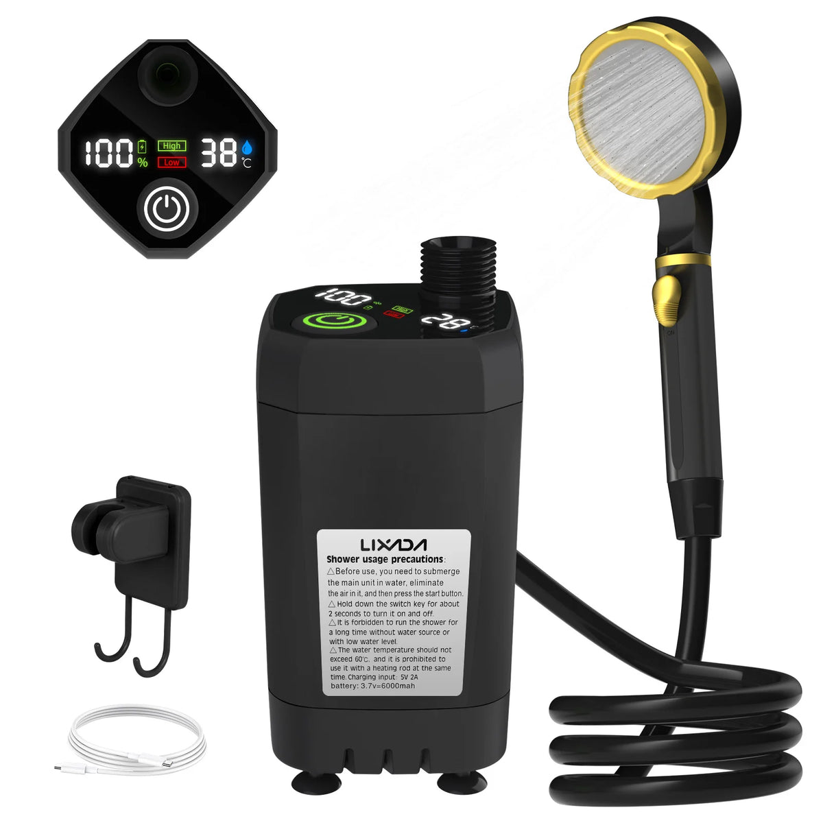 Lixada Portable Camping Shower Pump With Digital Display And Battery