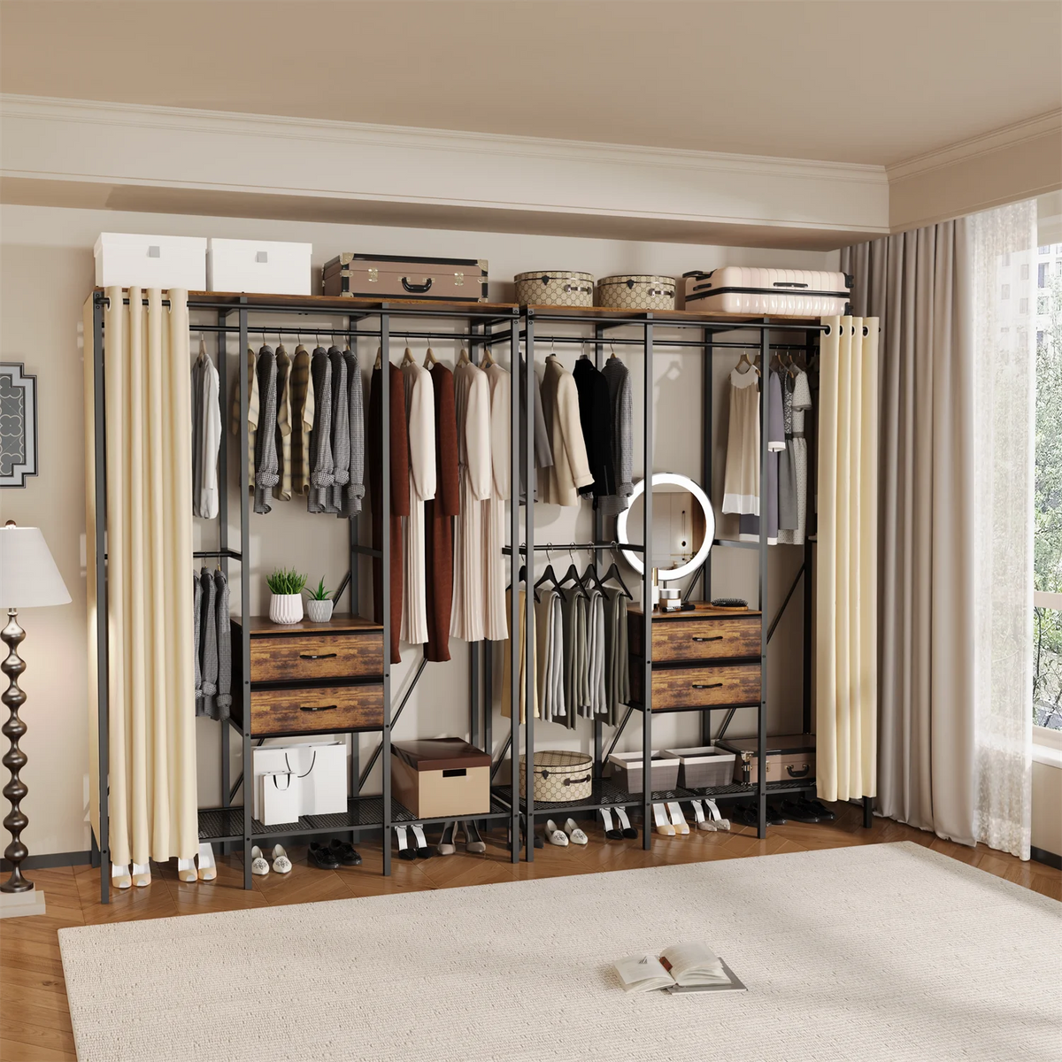 Industrial Metal Coat Rack With Drawers Shelves And Hanging Rail
