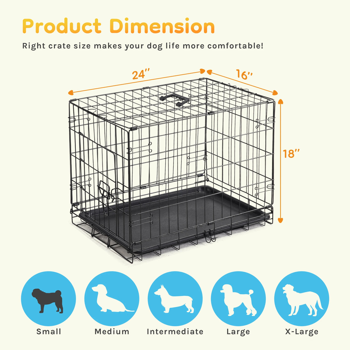 JHK Folding Metal Wire Dog Crate With Leak Proof Tray