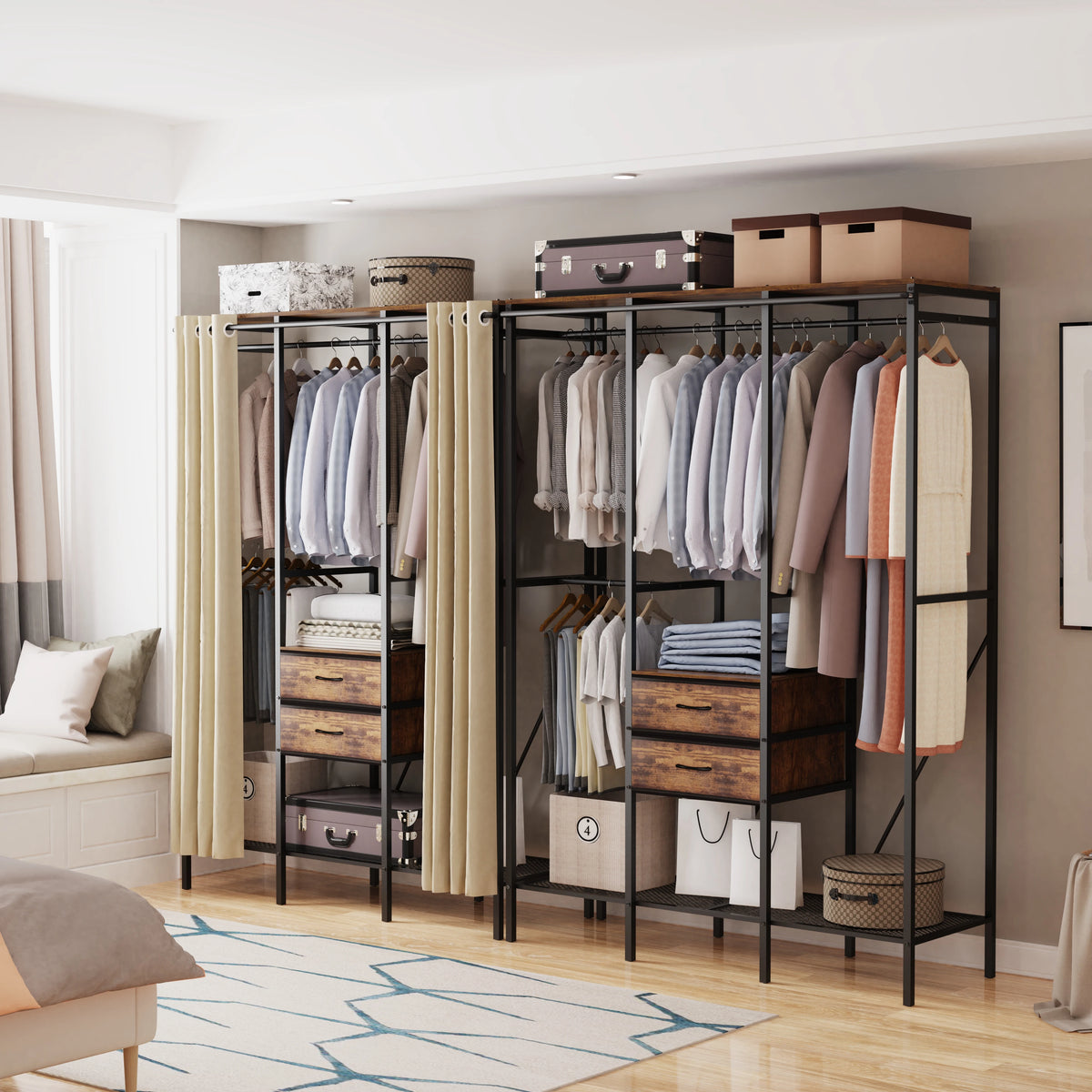 Industrial Metal Coat Rack With Drawers Shelves And Hanging Rail