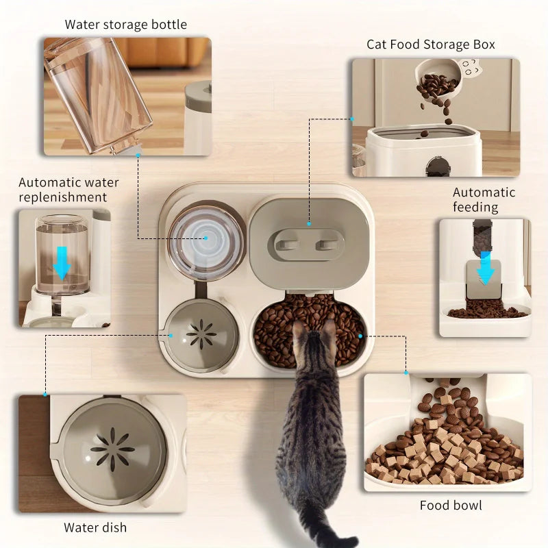 Automatic Plastic Pet Food Bowl With Water Fountain Spill Proof