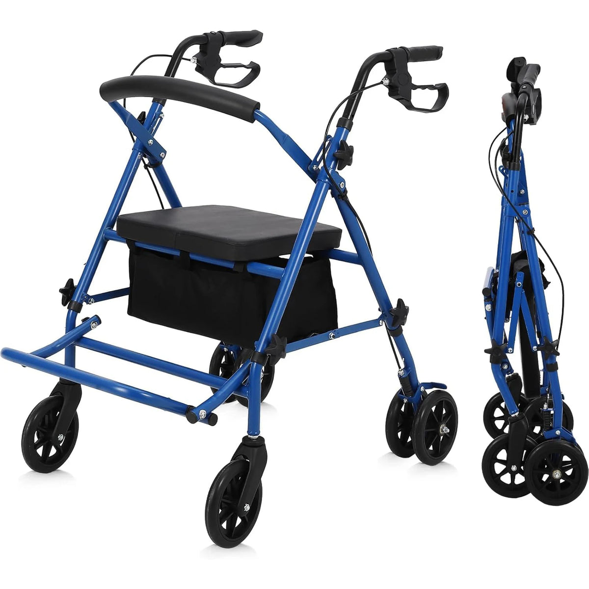 Foldable Aluminum Rollator Walker With Seat And Adjustable Height