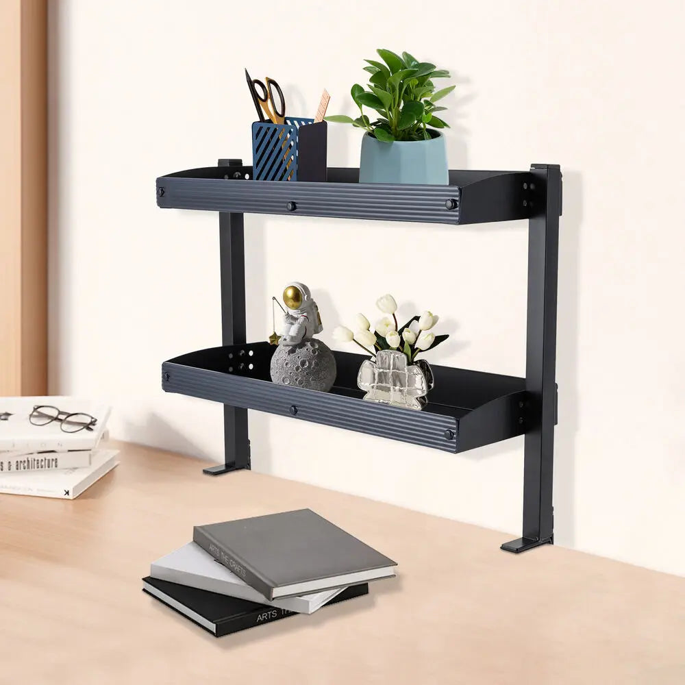 Clamp On Two Tier Desktop Shelf With Adjustable Storage Tray