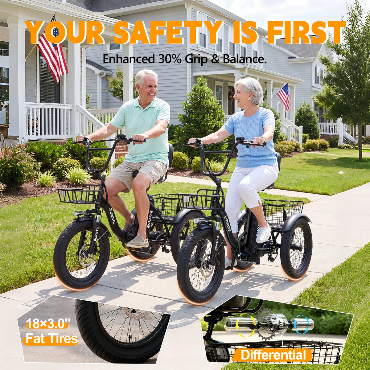 ESKUTE Electric Trike With Brushless Motor And Removable Battery