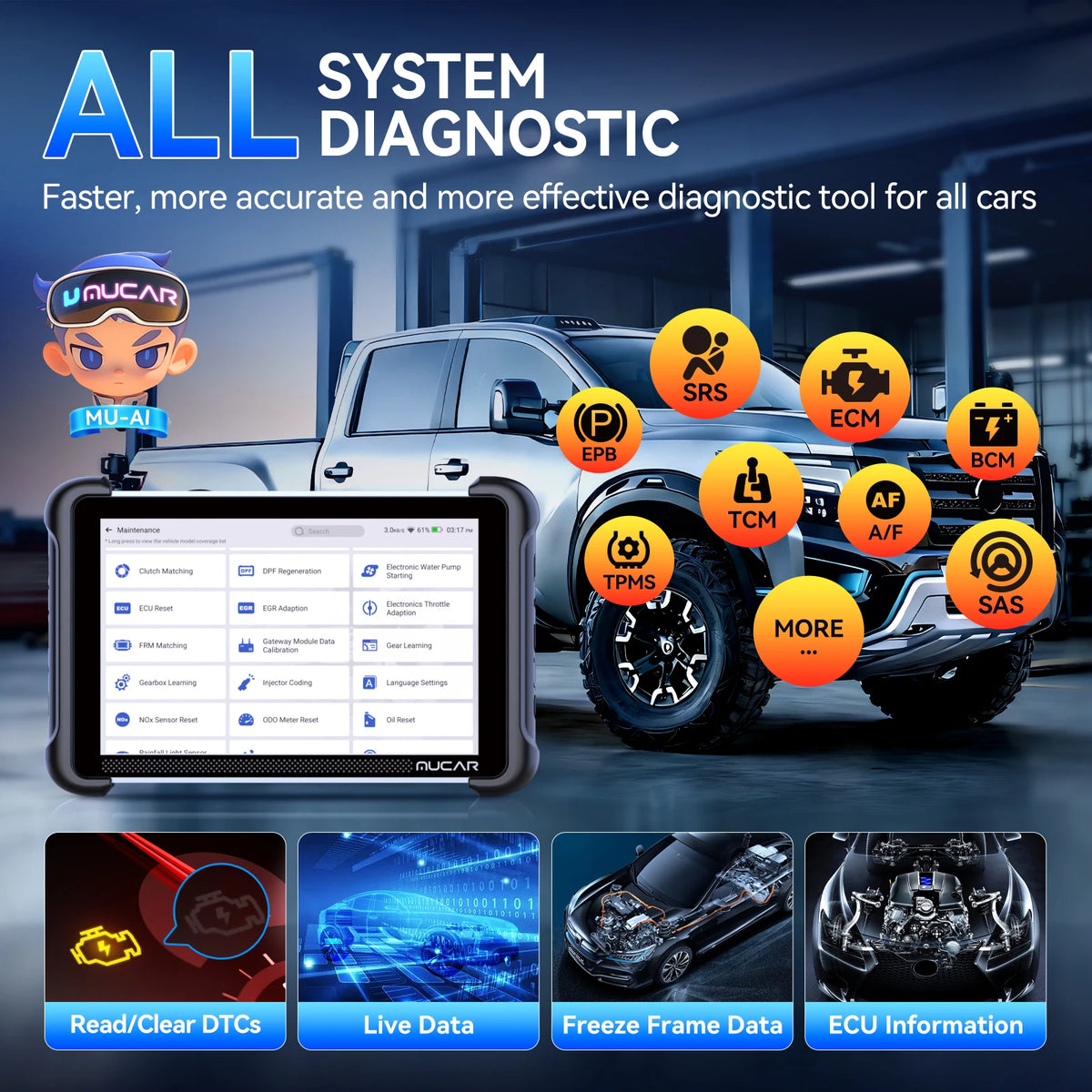MUCAR 892BT AI Car Diagnostic Scanner With Lifetime Updates