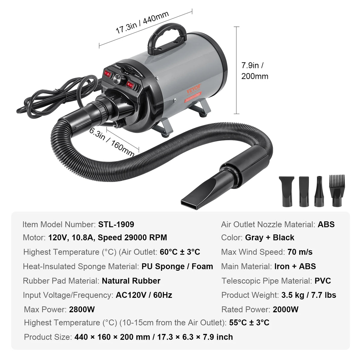 SucceBuy Professional Pet Grooming Dryer With Adjustable Speed Control