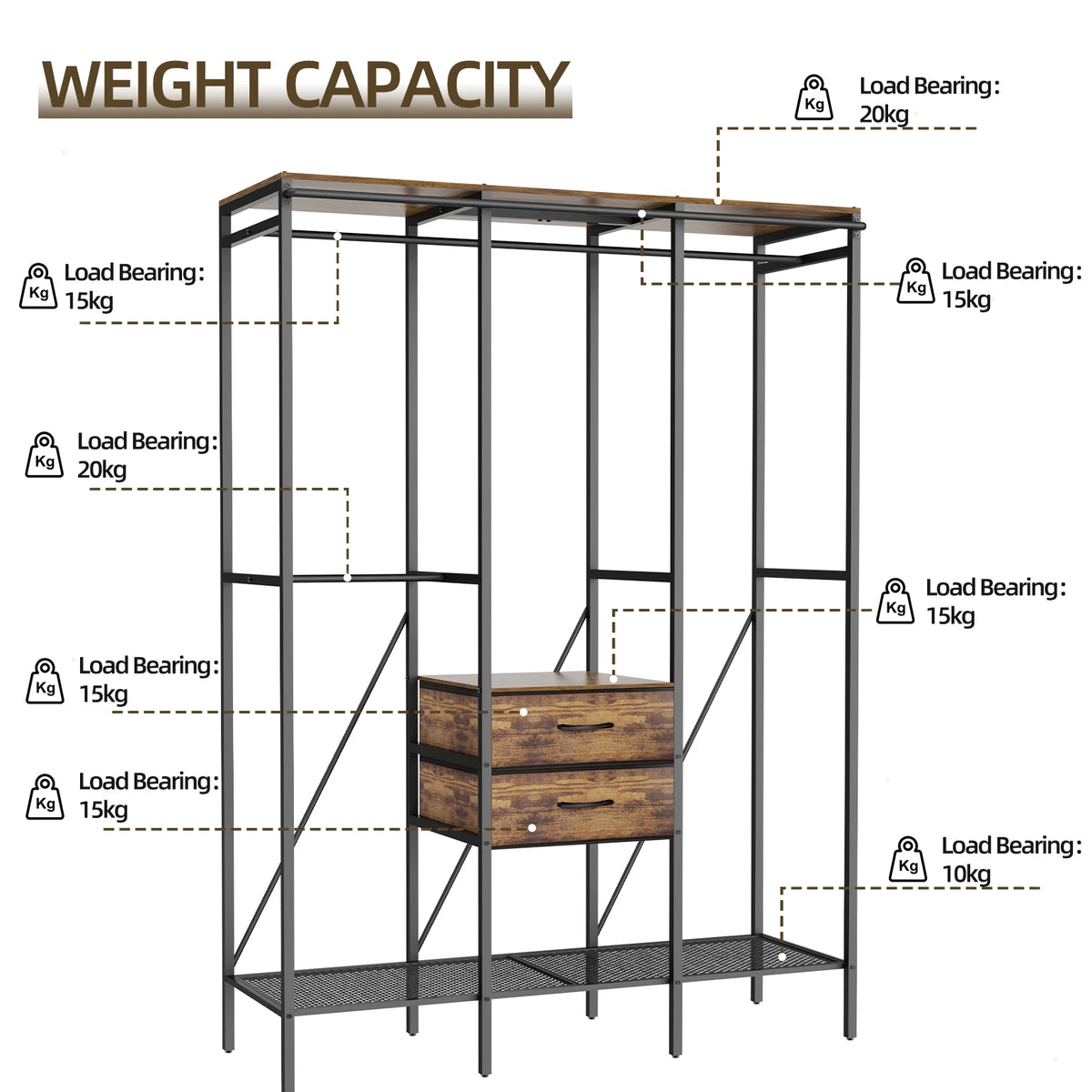 Industrial Metal Coat Rack With Drawers Shelves And Hanging Rail