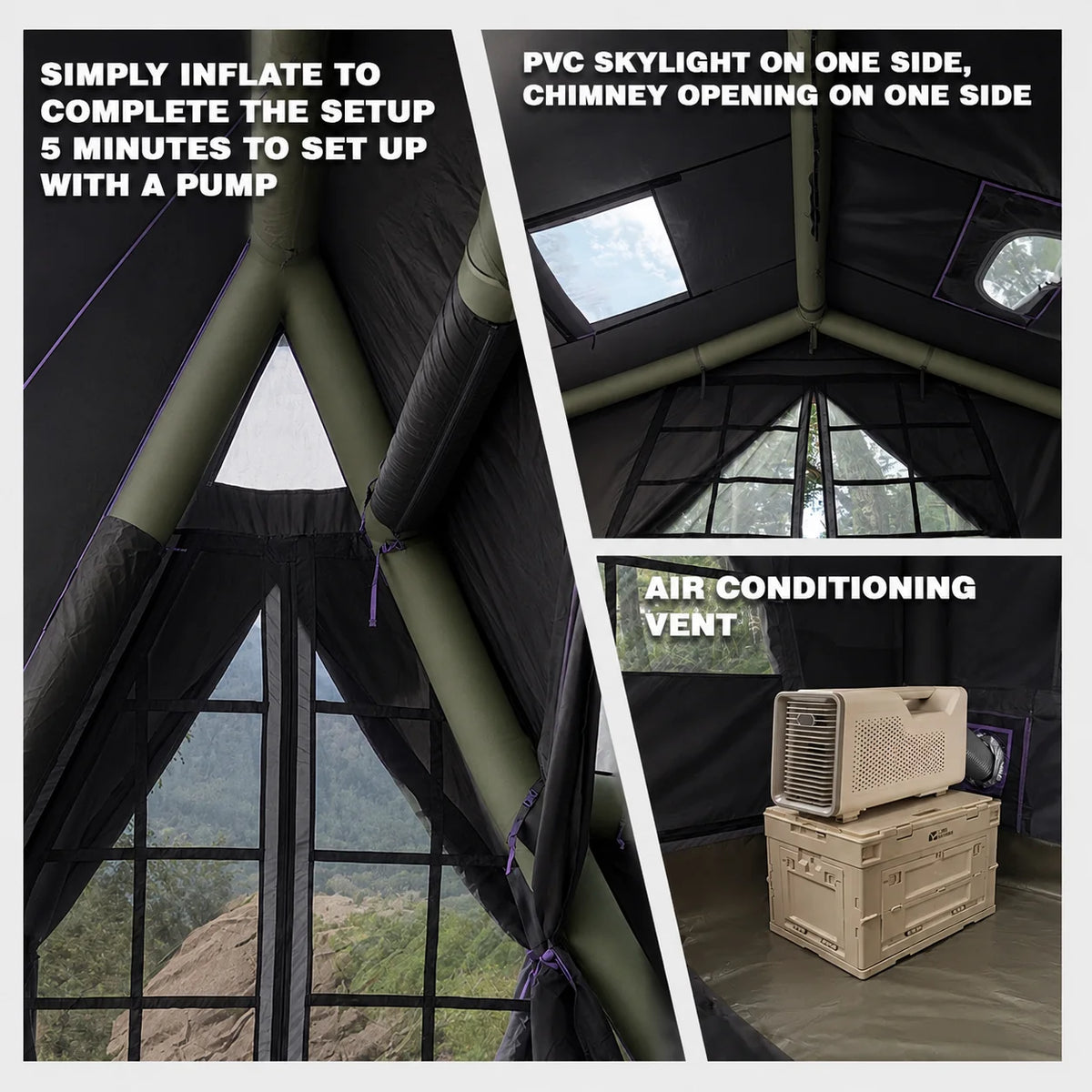 Senleeto Inflatable Camping Tent With Rain Canopy And Stove Jack