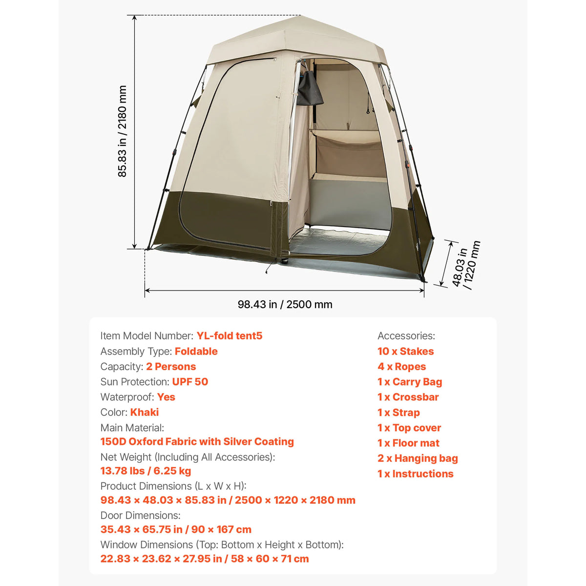 SucceBuy Foldable Camping Shower Tent Privacy Changing Room Carry Bag