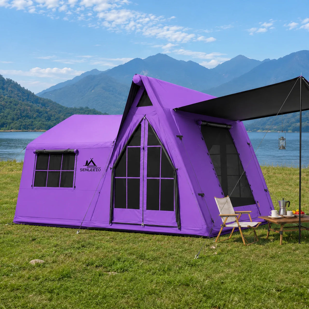 Senleeto Inflatable Camping Tent With Rain Canopy And Stove Jack