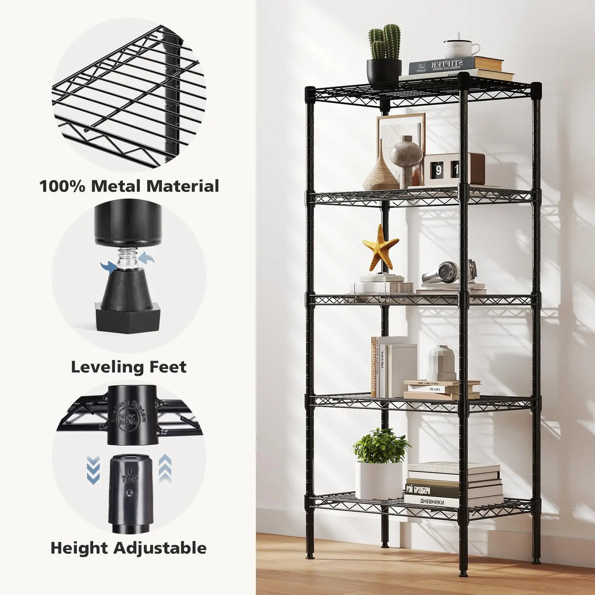 JHK Adjustable Metal Wire Storage Shelving For Home Organization