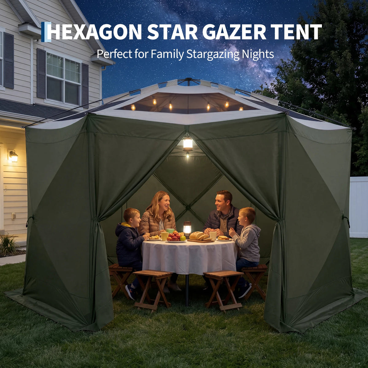 Hexagonal Double Layer Screen Canopy Outdoor Folding Shelter