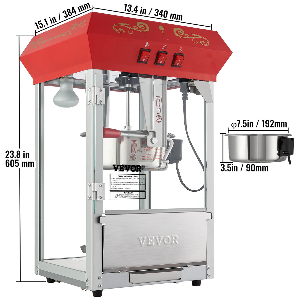 SucceBuy Commercial Electric Popcorn Maker With Stainless Steel Heating Kettle