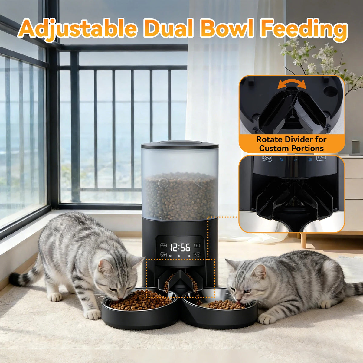 JHK Automatic Dual Bowl Pet Feeder With Programmable Timer