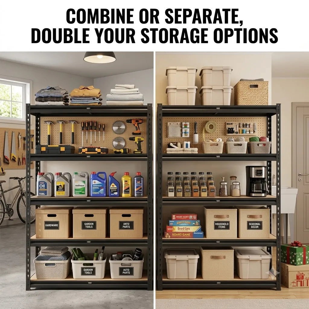 Heavy Duty Five Tier Adjustable Metal Storage Shelving Rack Set