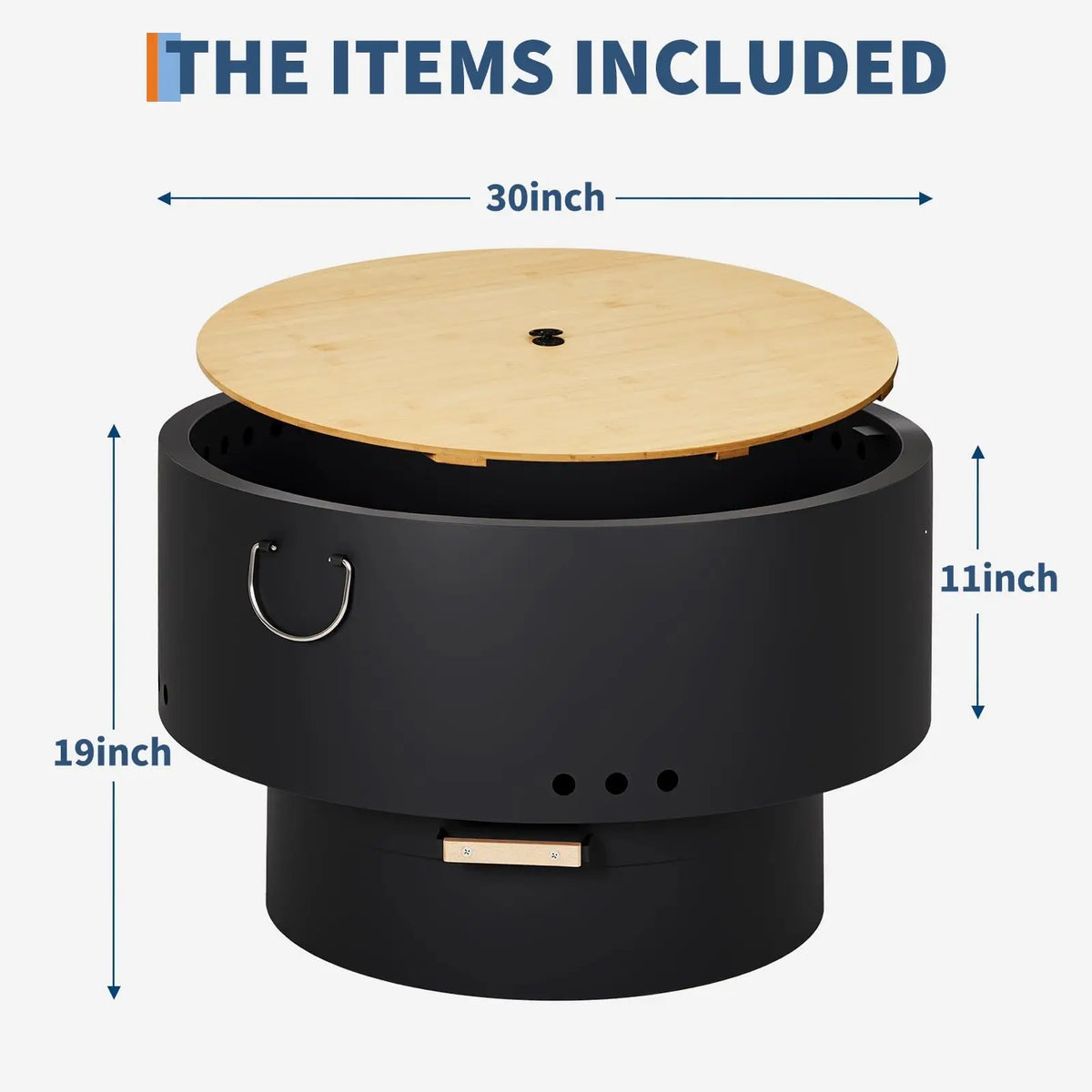 HiMISS Smokeless Fire Pit Table With Bamboo Lid And Ash Pan
