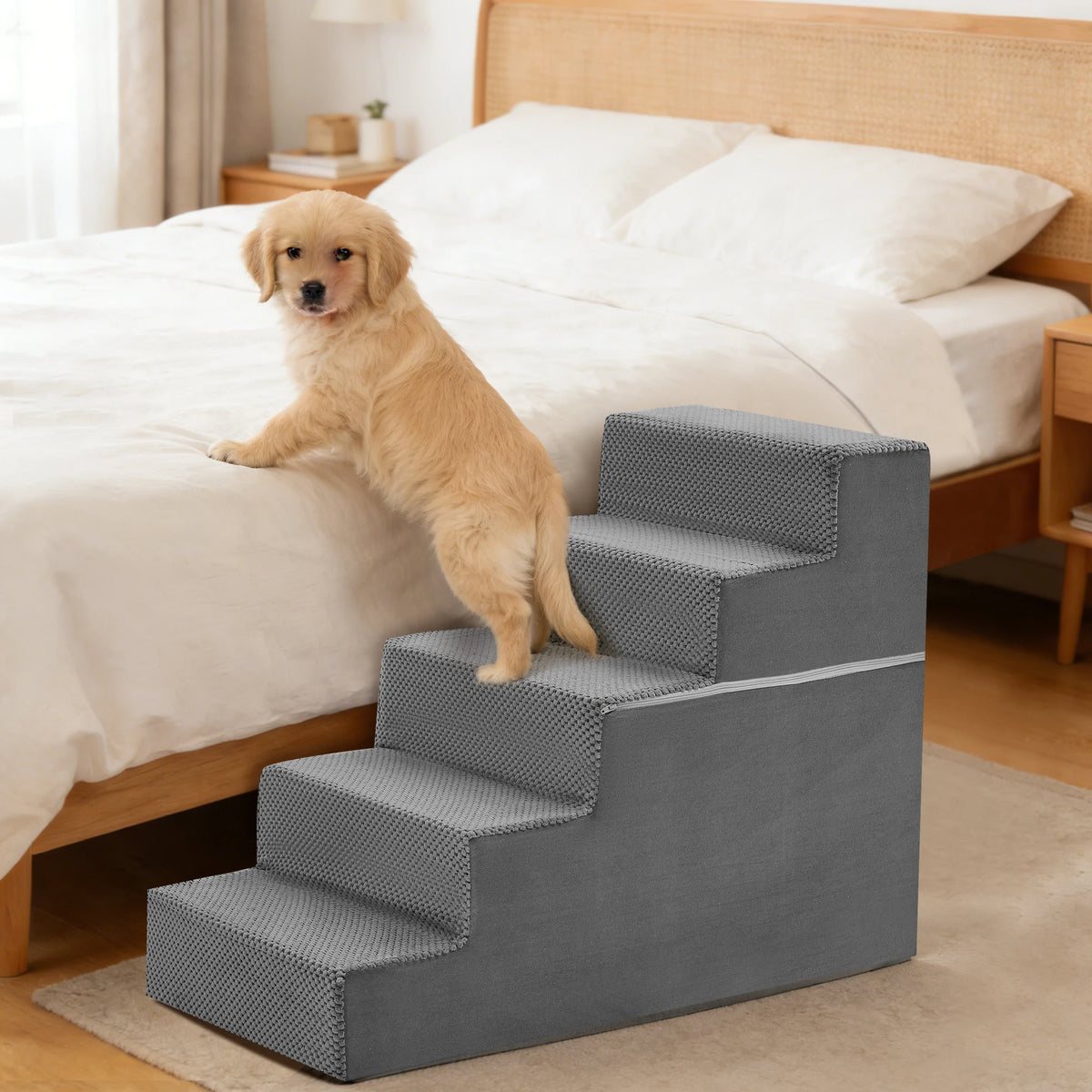 Curved Foam Dog Stairs Ramp With Non Slip Pet Steps