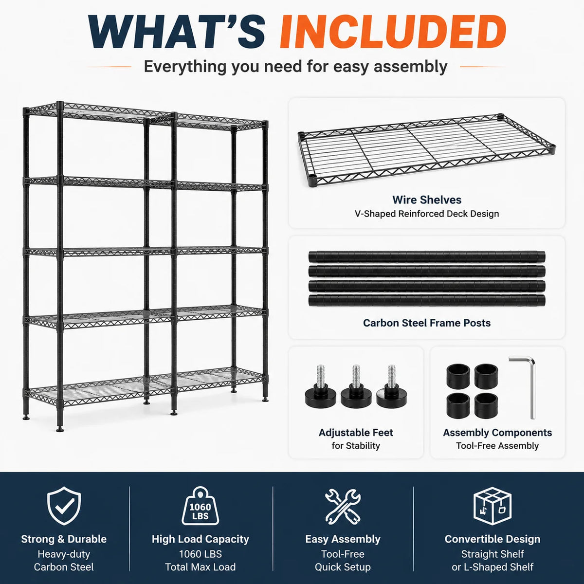 Heavy Duty Adjustable Metal Wire Shelving Rack for Garage Storage