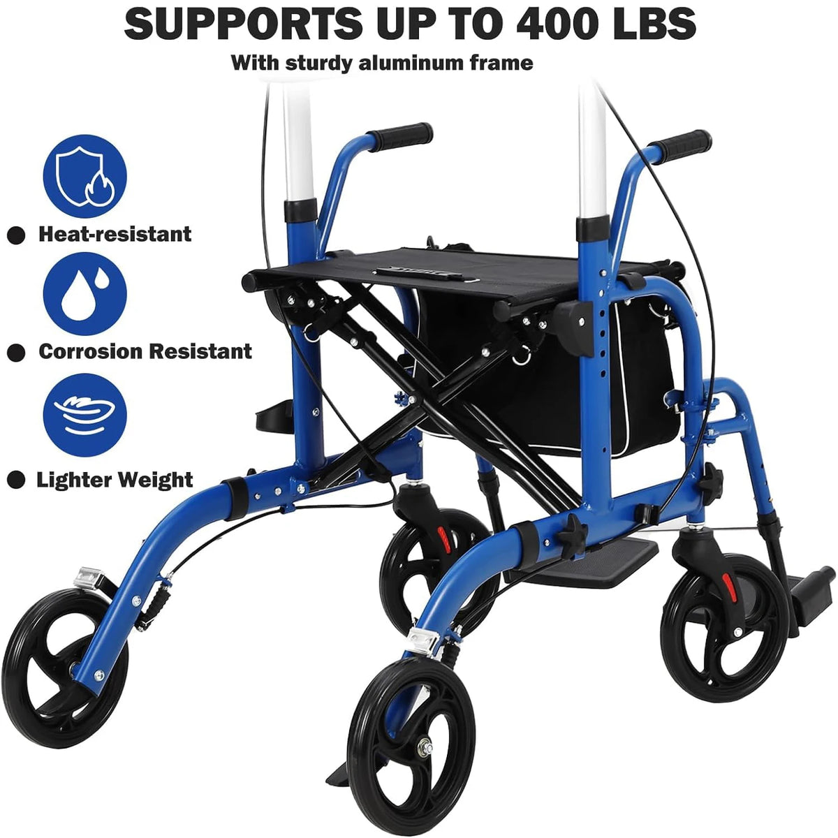 Foldable Aluminum Rollator Walker With Seat And Adjustable Height