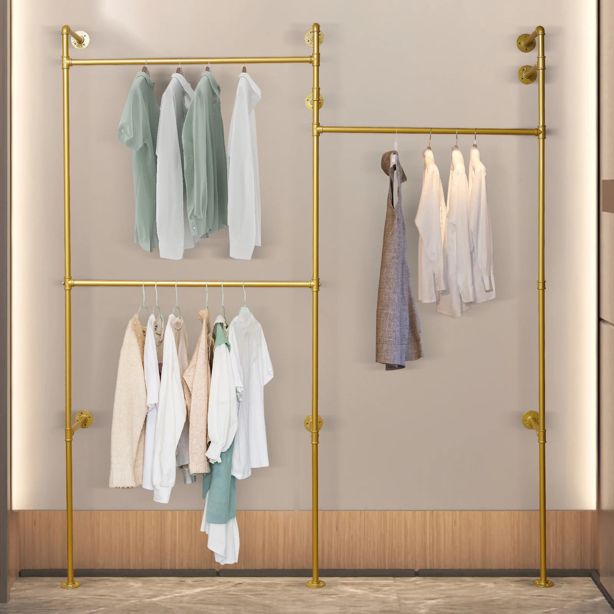 Bymaocar Wall Mounted Three Tier Industrial Pipe Garment Rack