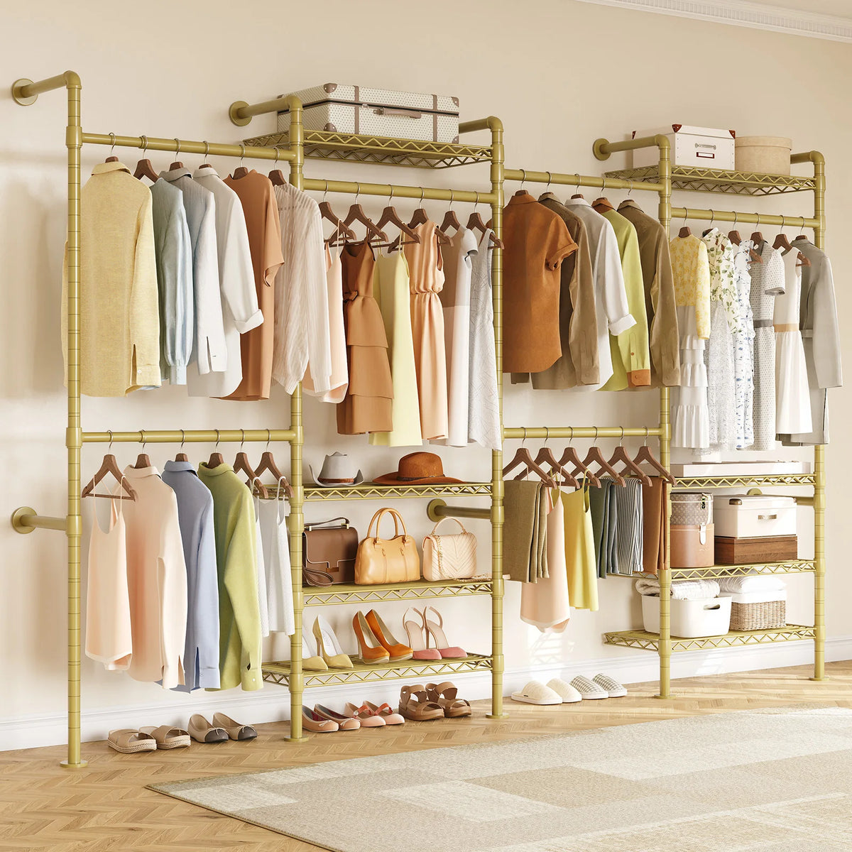 ONBRILL Wall Mounted Industrial Pipe Clothing Rack With Expandable Rods