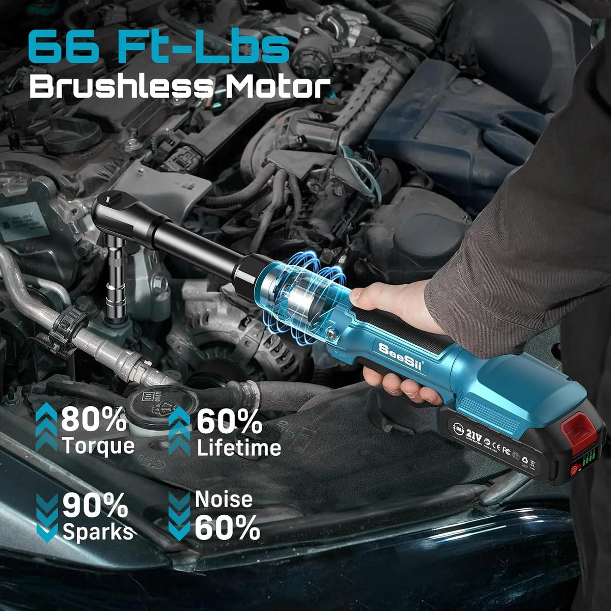 Seesii Cordless Electric Wrench With Rechargeable Brushless Motor