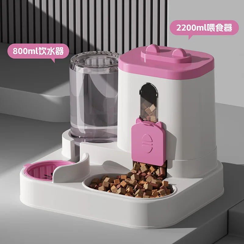 Automatic Plastic Pet Food Bowl With Water Fountain Spill Proof