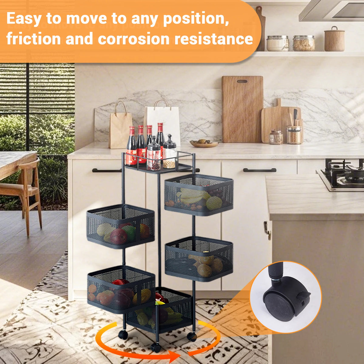 HobbyLane Rotating Metal Storage Trolley Rack for Kitchen and Home