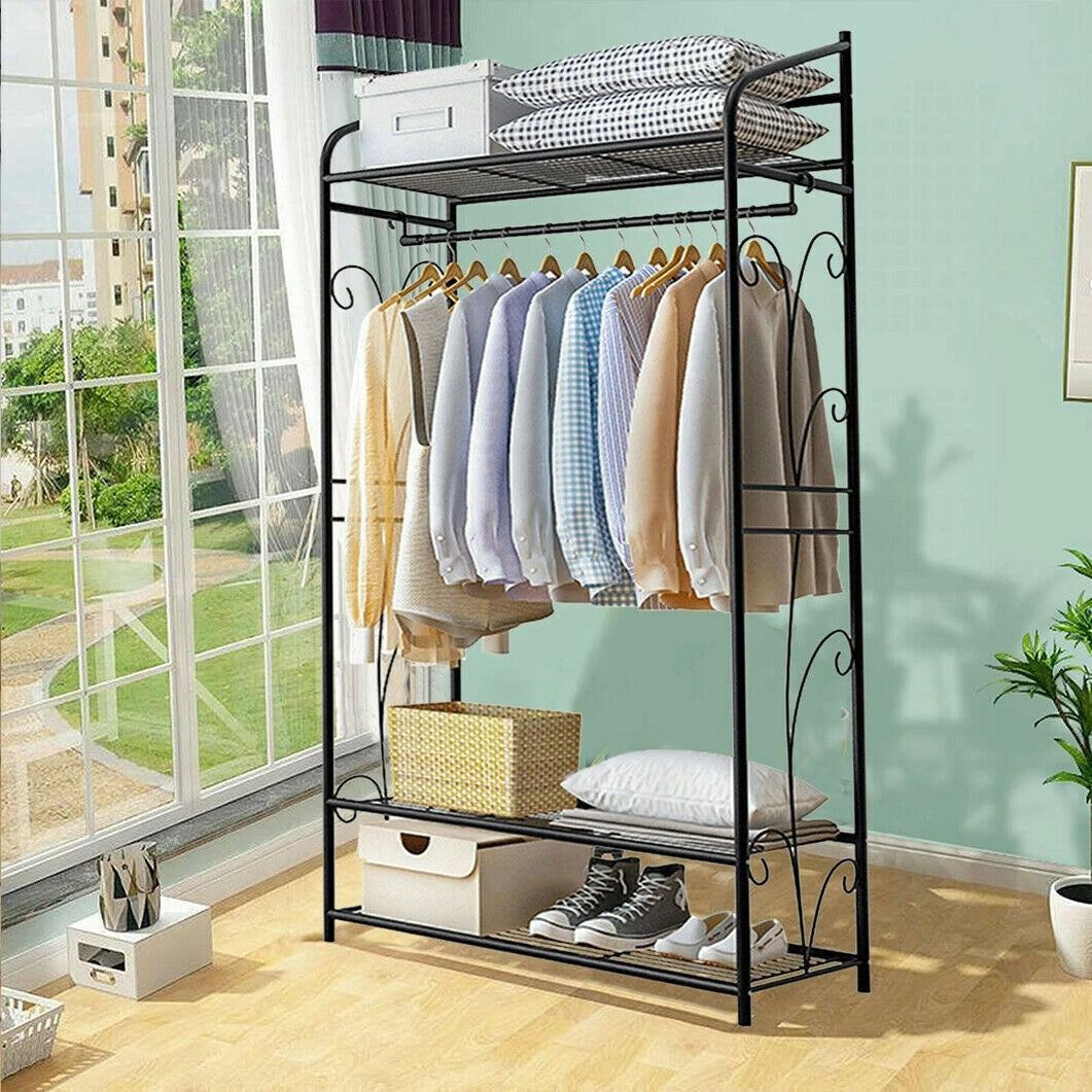 BINGOPAW Metal Garment Rack With Two Storage Shelves
