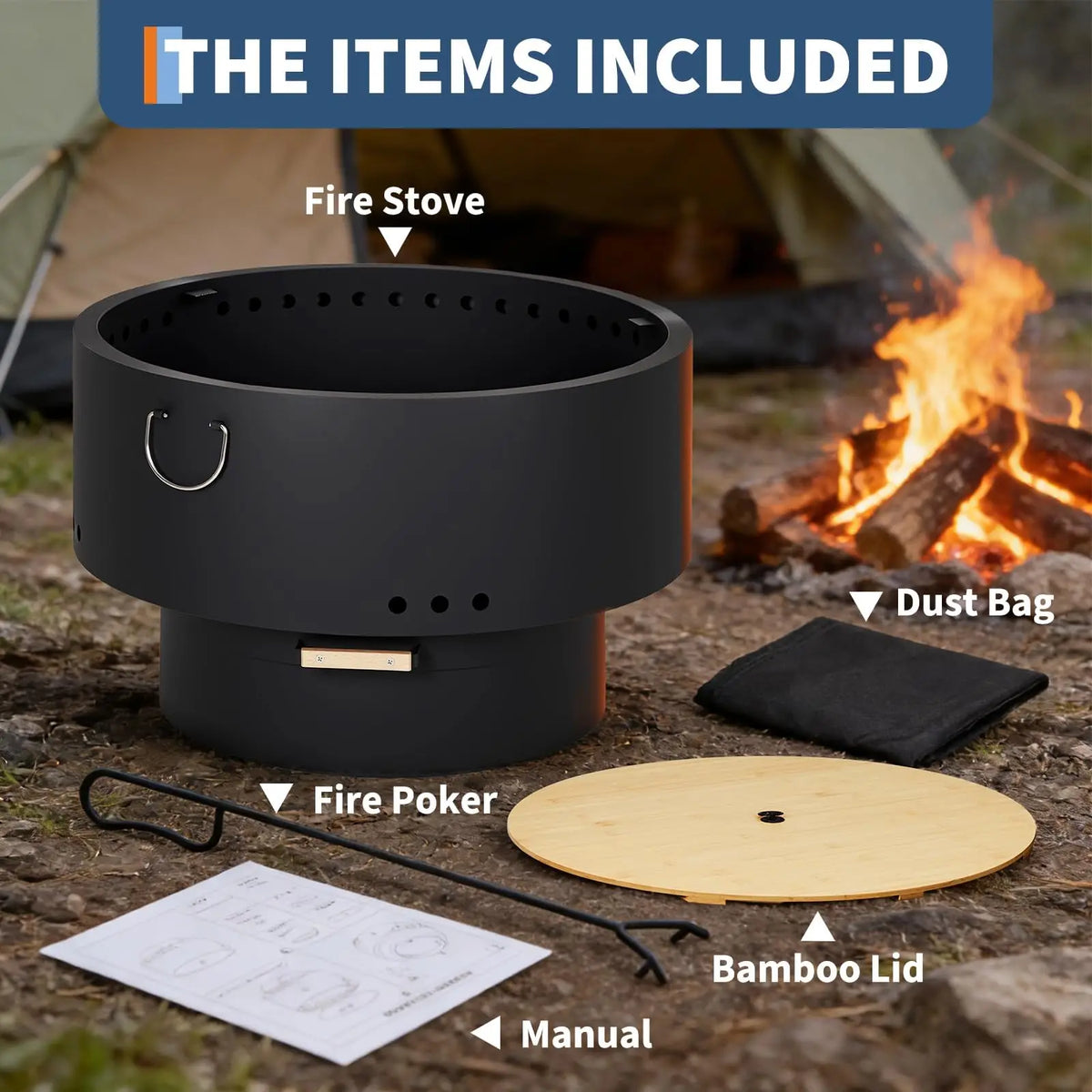 HiMISS Smokeless Fire Pit Table With Bamboo Lid And Ash Pan
